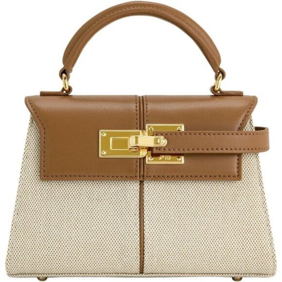 🆕Jw Pei Women Brown Canvas Vegan Leather Elegant Sustainable Top Handle Bag - Picture 3 of 7